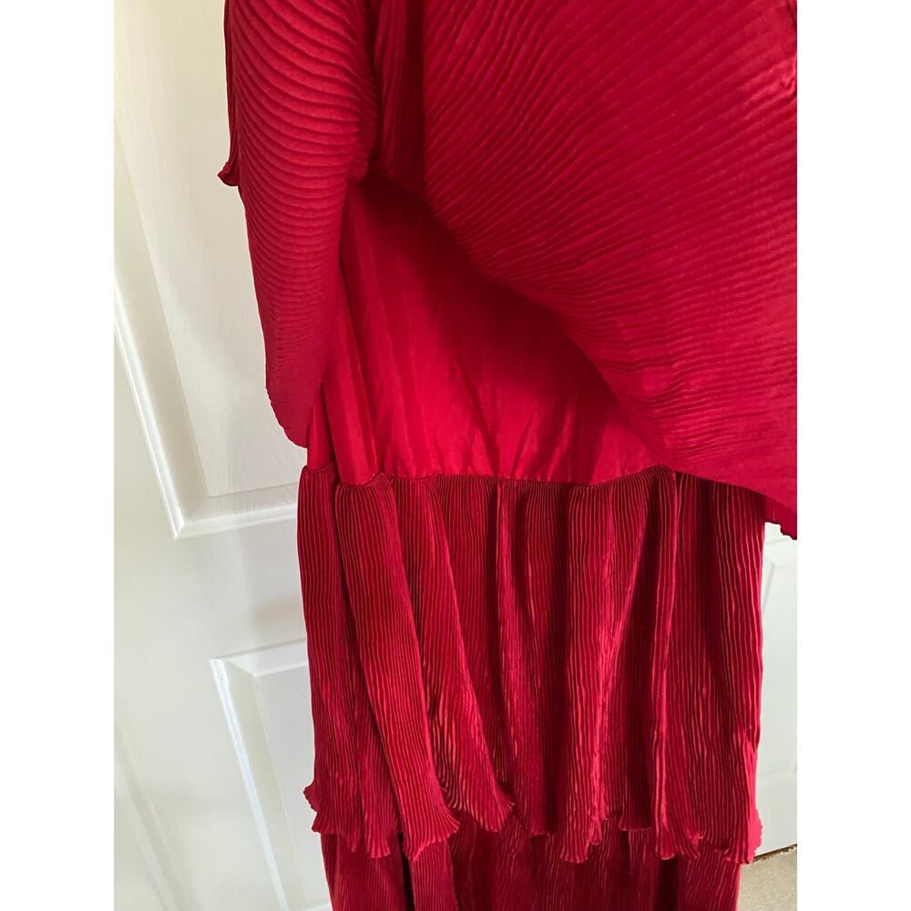 NWT Mac Duggal Red Spaghetti Strap Ruffle Layered Maxi Dress, Sz 4 - Picture 9 of 10